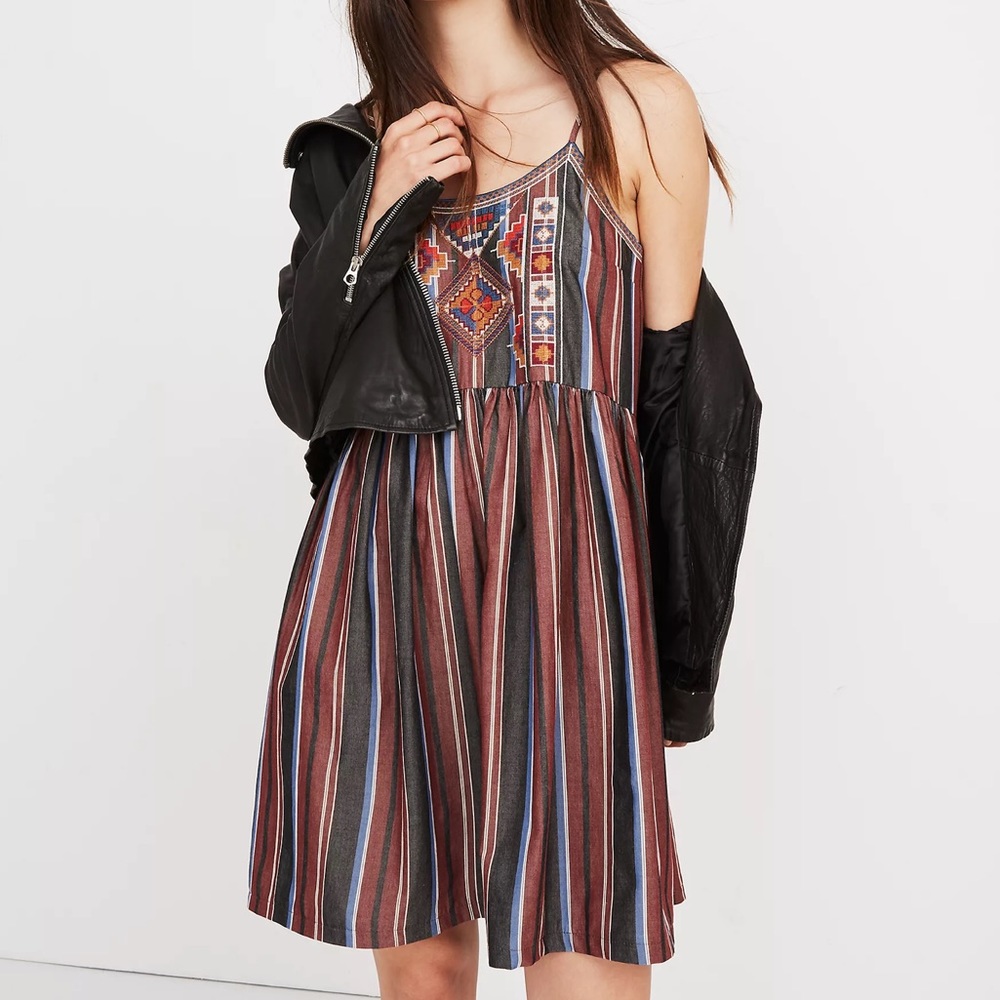 Madewell Embroidered Babydoll Cami Dress in Stripe NWT